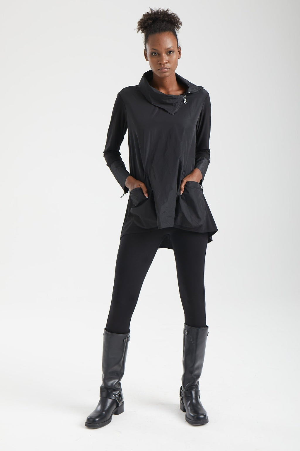 Kadın siyah tunik – ZENITH Yapısal Yüksek Yaka Tunik | IMBUE color:siyah