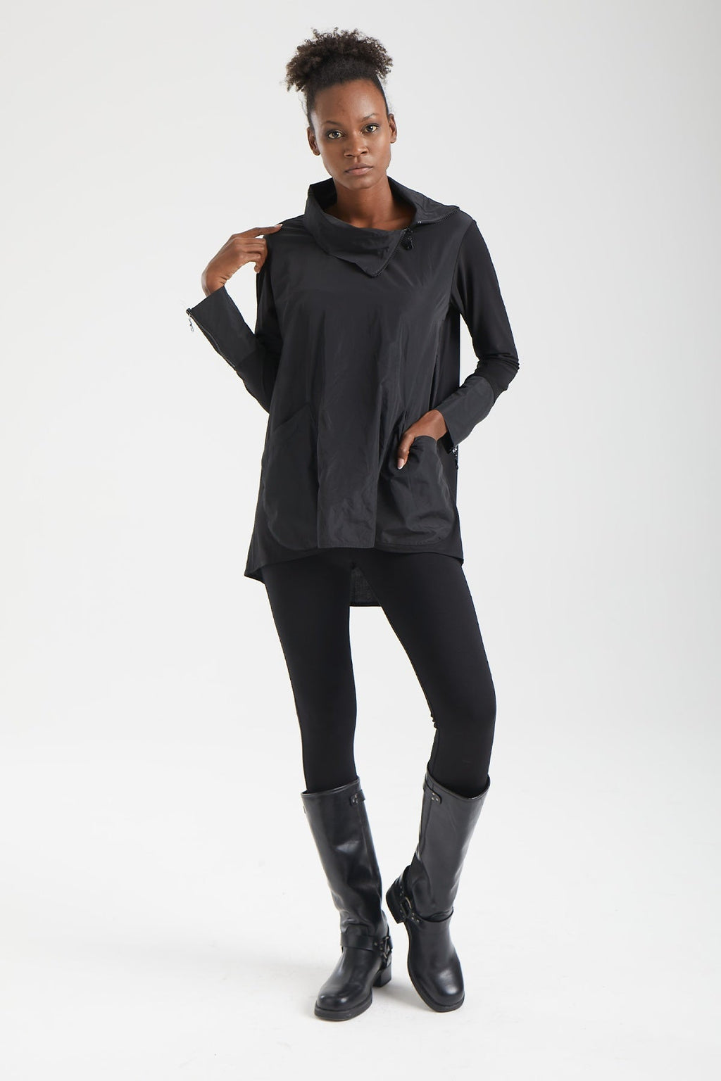 Kadın siyah tunik – ZENITH Yapısal Yüksek Yaka Tunik | IMBUE color:siyah