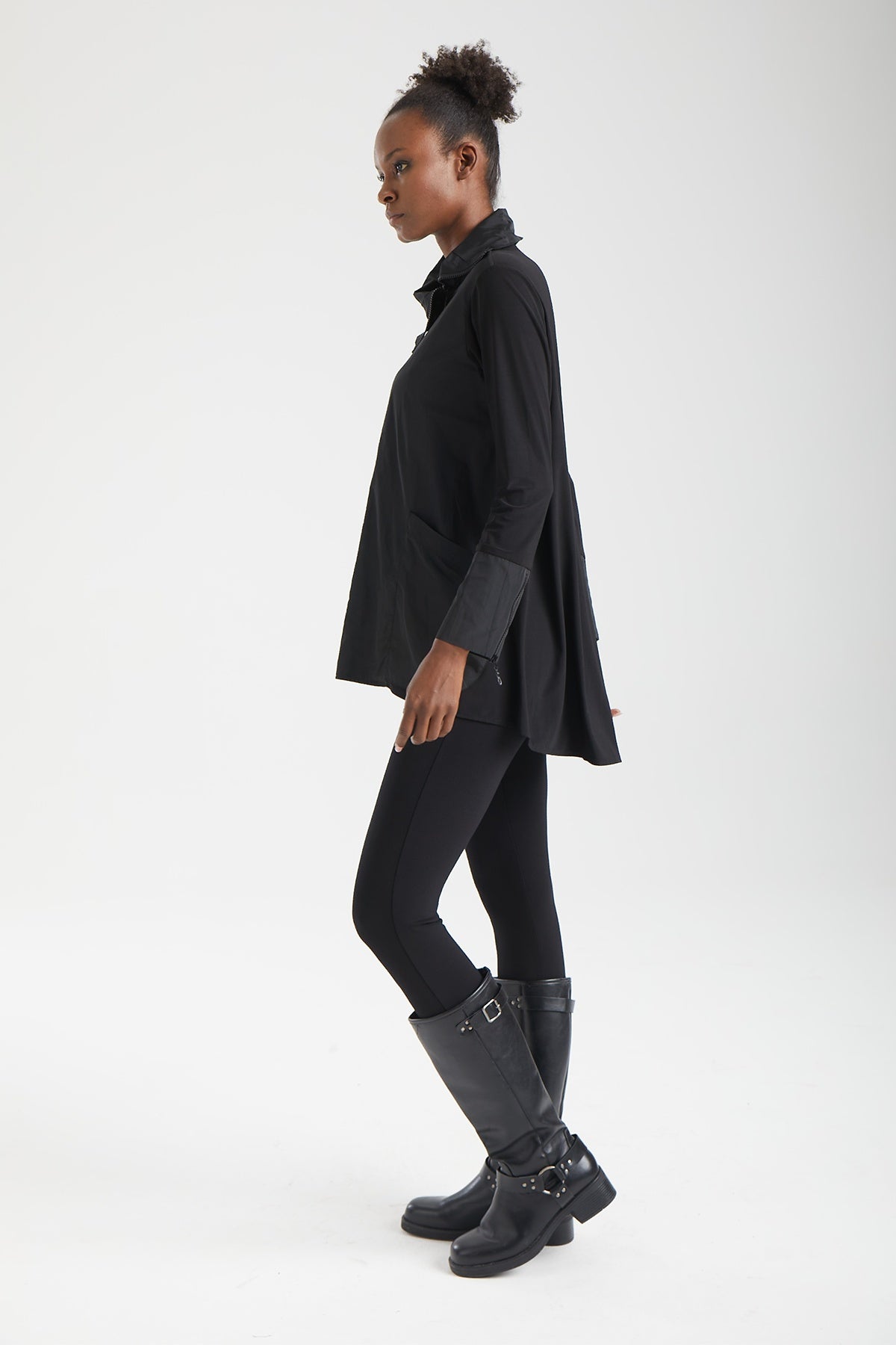 Kadın siyah tunik – ZENITH Yapısal Yüksek Yaka Tunik | IMBUE color:siyah