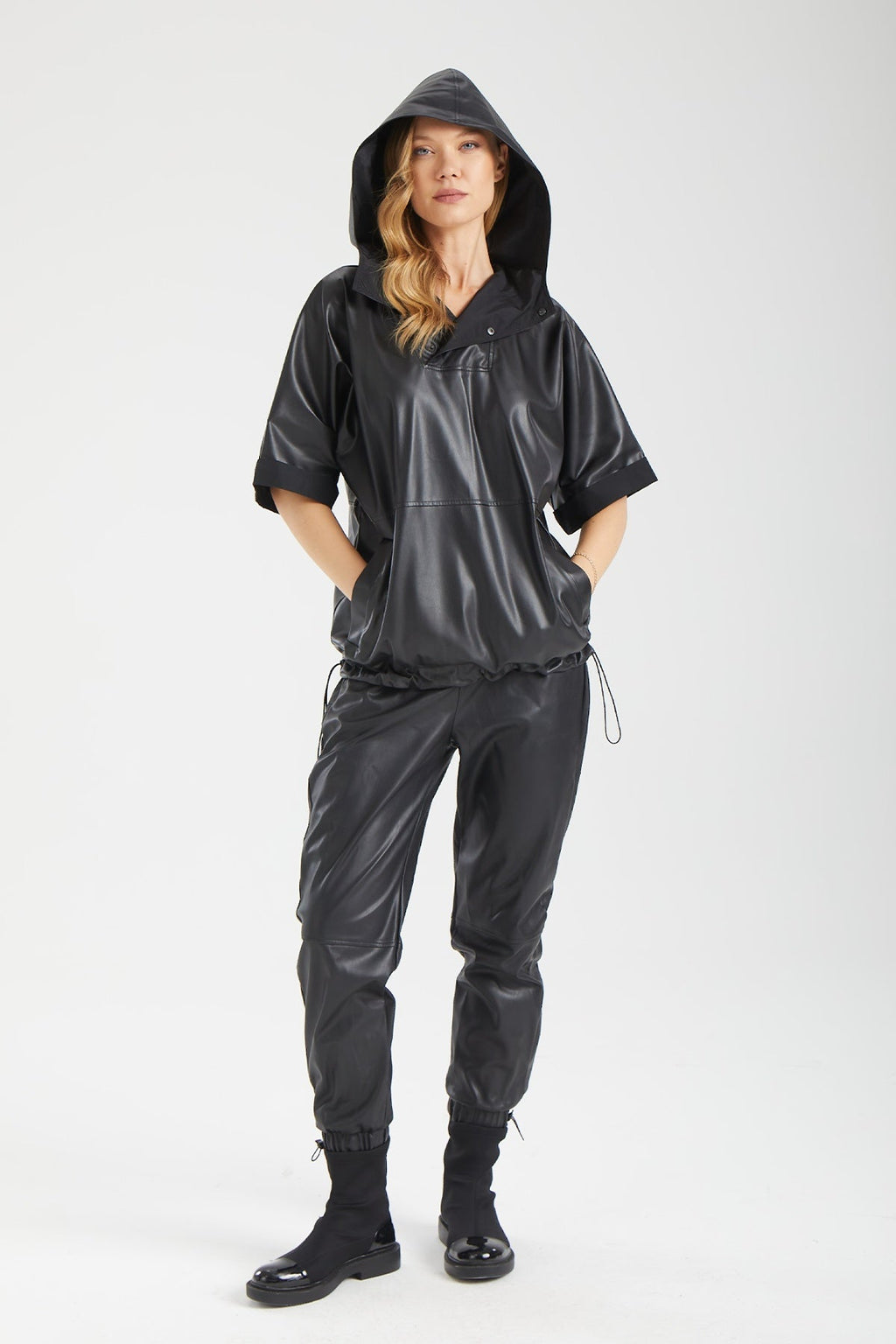 Kadın siyah bluz – KINETIC Deri Bluz | IMBUE color:siyah