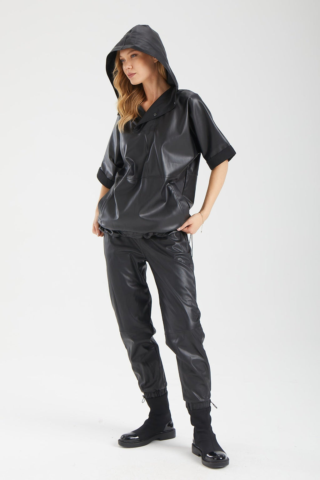 Kadın siyah bluz – KINETIC Deri Bluz | IMBUE color:siyah