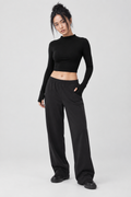 Dik Yaka Parmak Geçişli Siyah Crop Bluz - [color:siyah]