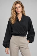 VERA Şal Yaka Kruvaze Crop Bluz - siyah şal yaka kruvaze crop bluz - IMBUE - [color:siyah]