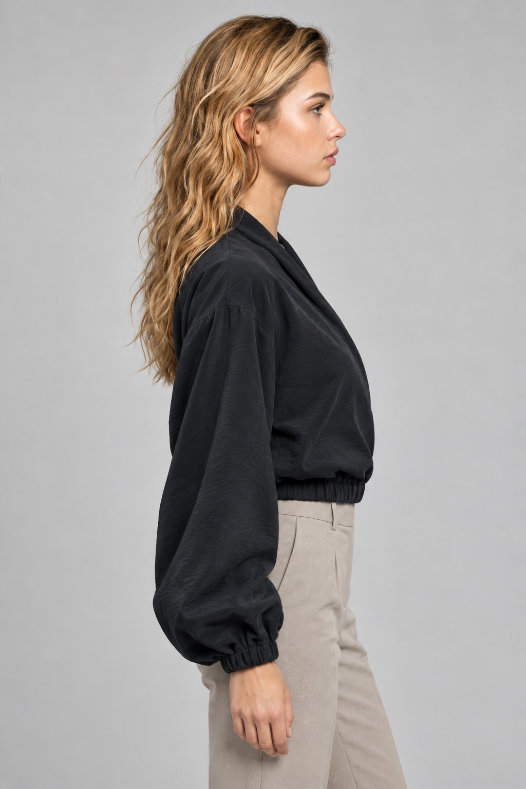 VERA Şal Yaka Kruvaze Crop Bluz - siyah şal yaka kruvaze crop bluz - IMBUE - [color:siyah]