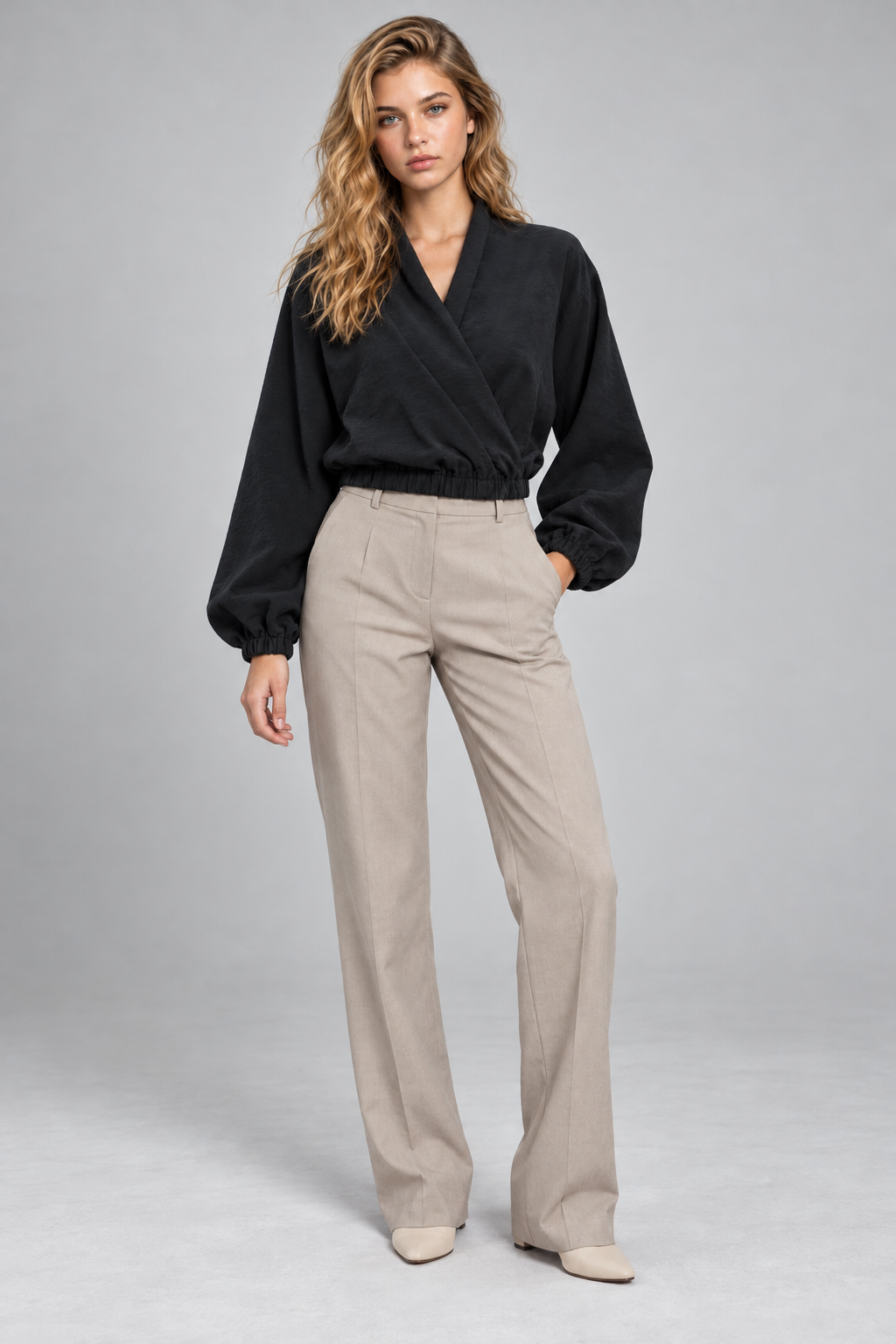 VERA Şal Yaka Kruvaze Crop Bluz - siyah şal yaka kruvaze crop bluz - IMBUE - [color:siyah]
