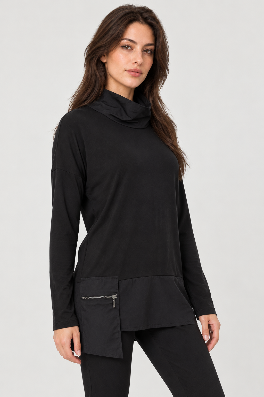 MARA Yüksek Yaka Fermuar Cepli Tunik - siyah yüksek yaka fermuar cepli tunik - IMBUE - color:BLK