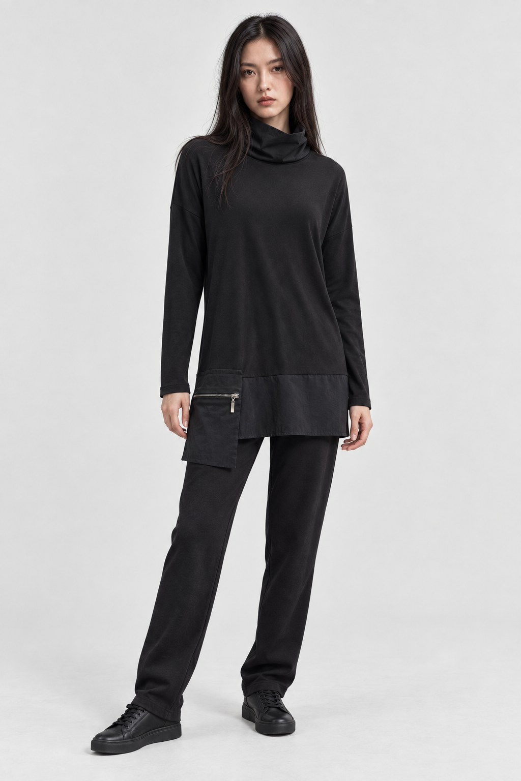 MARA Yüksek Yaka Fermuar Cepli Tunik - siyah yüksek yaka fermuar cepli tunik - IMBUE - color:BLK