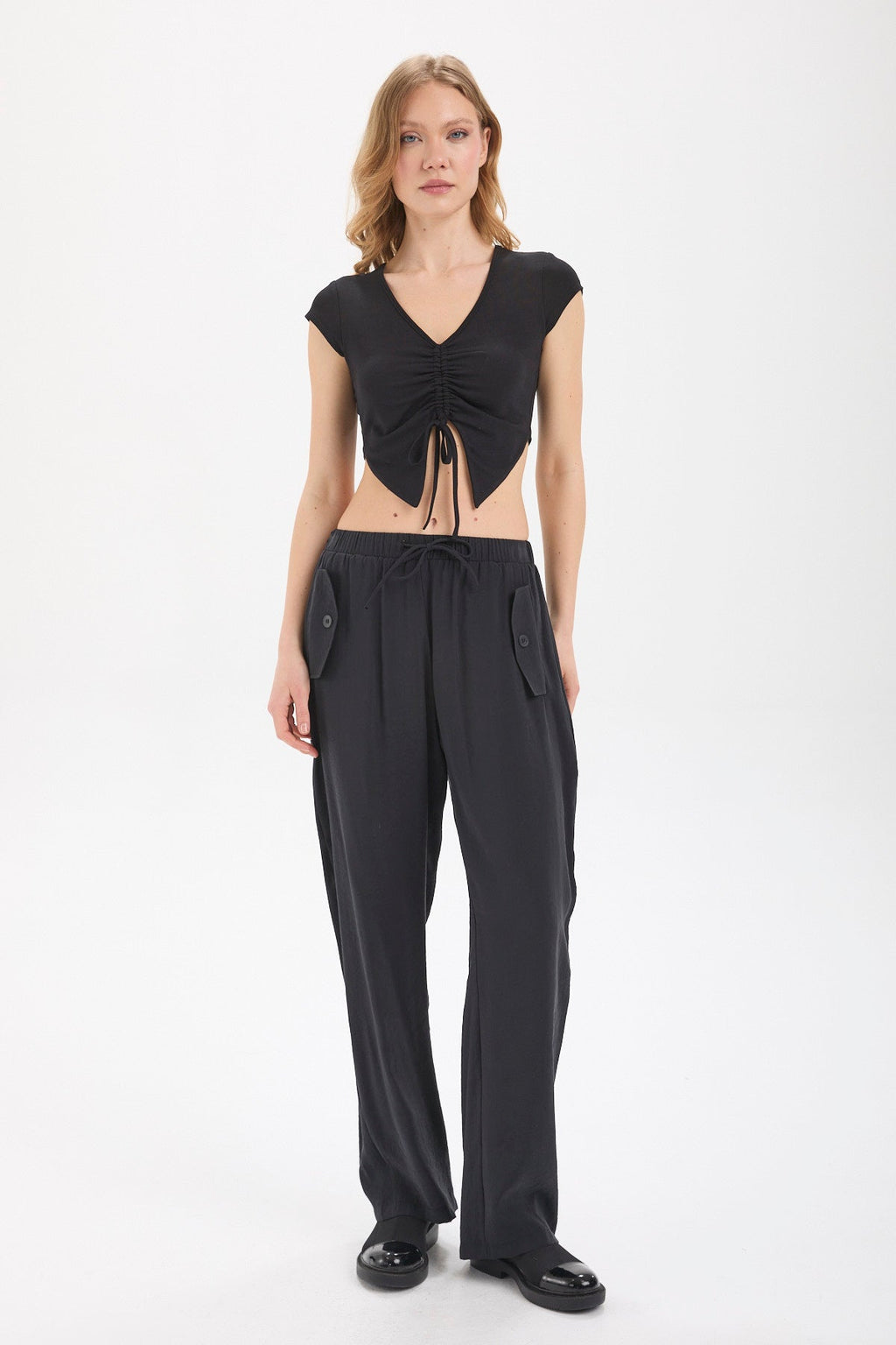 Kadın siyah pantolon – KAI Geniş Paça Pantolon | IMBUE color:siyah