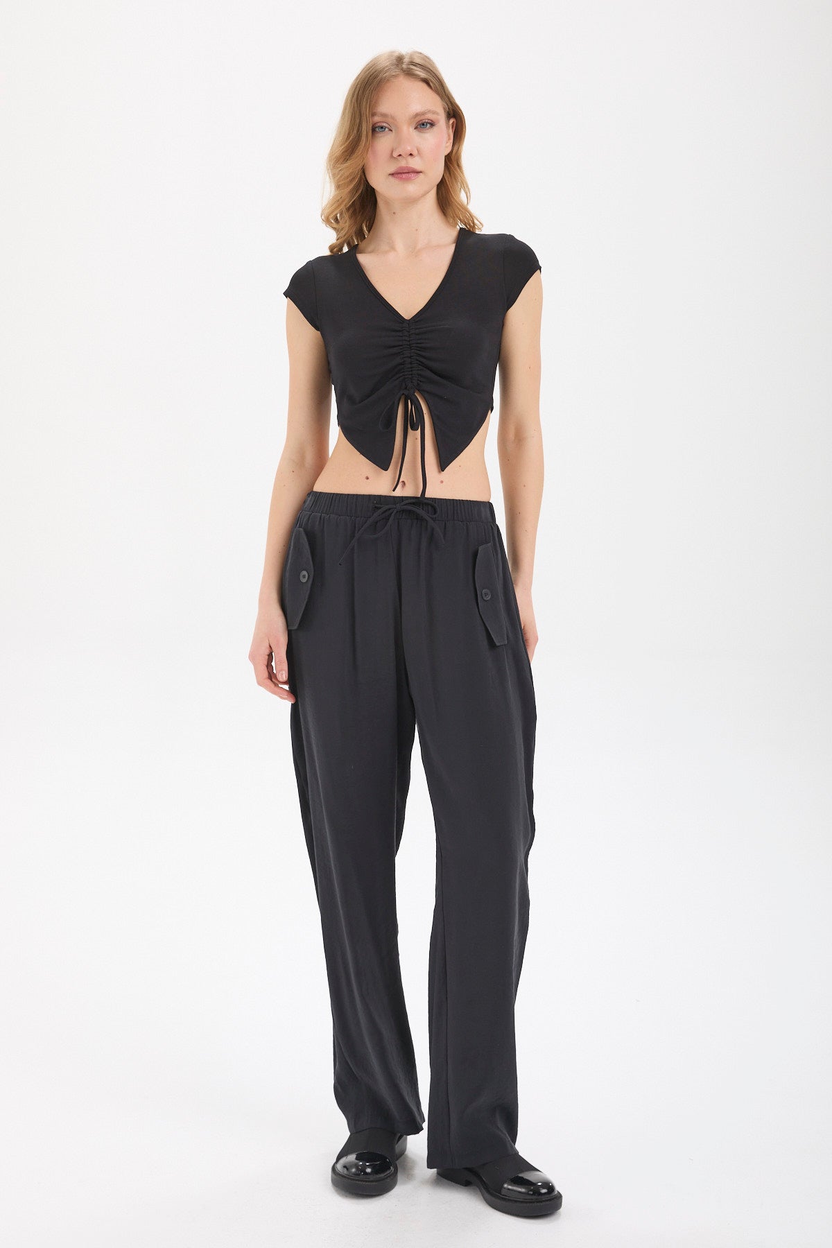 Kadın siyah pantolon – KAI Geniş Paça Pantolon | IMBUE color:siyah