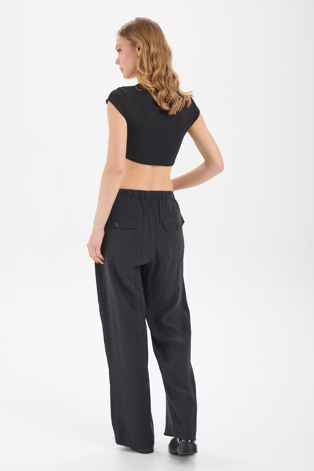 Kadın siyah pantolon – KAI Geniş Paça Pantolon | IMBUE color:siyah