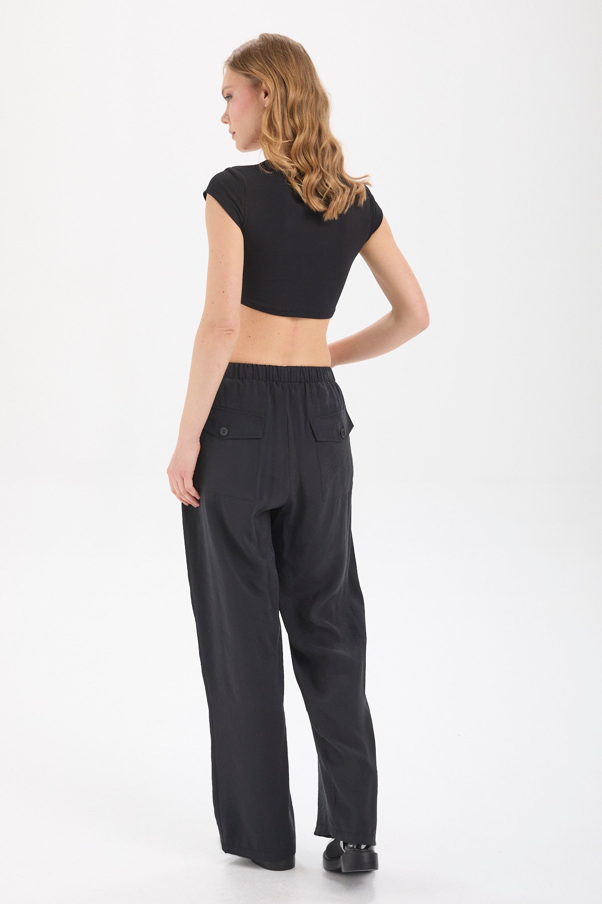 Kadın siyah pantolon – KAI Geniş Paça Pantolon | IMBUE color:siyah
