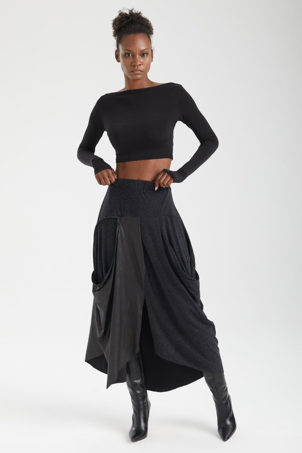 Kadın siyah etek – JUNO Teknik Etek | IMBUE color:siyah