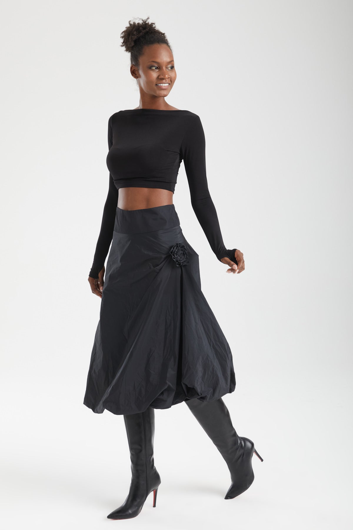 Kadın siyah etek – FLORA Rozet Etek | IMBUE color:siyah