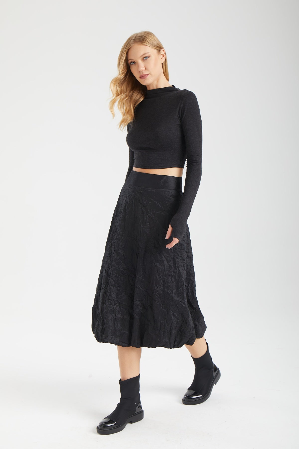 Kadın siyah etek – LUNA Tafta Etek | IMBUE color:siyah