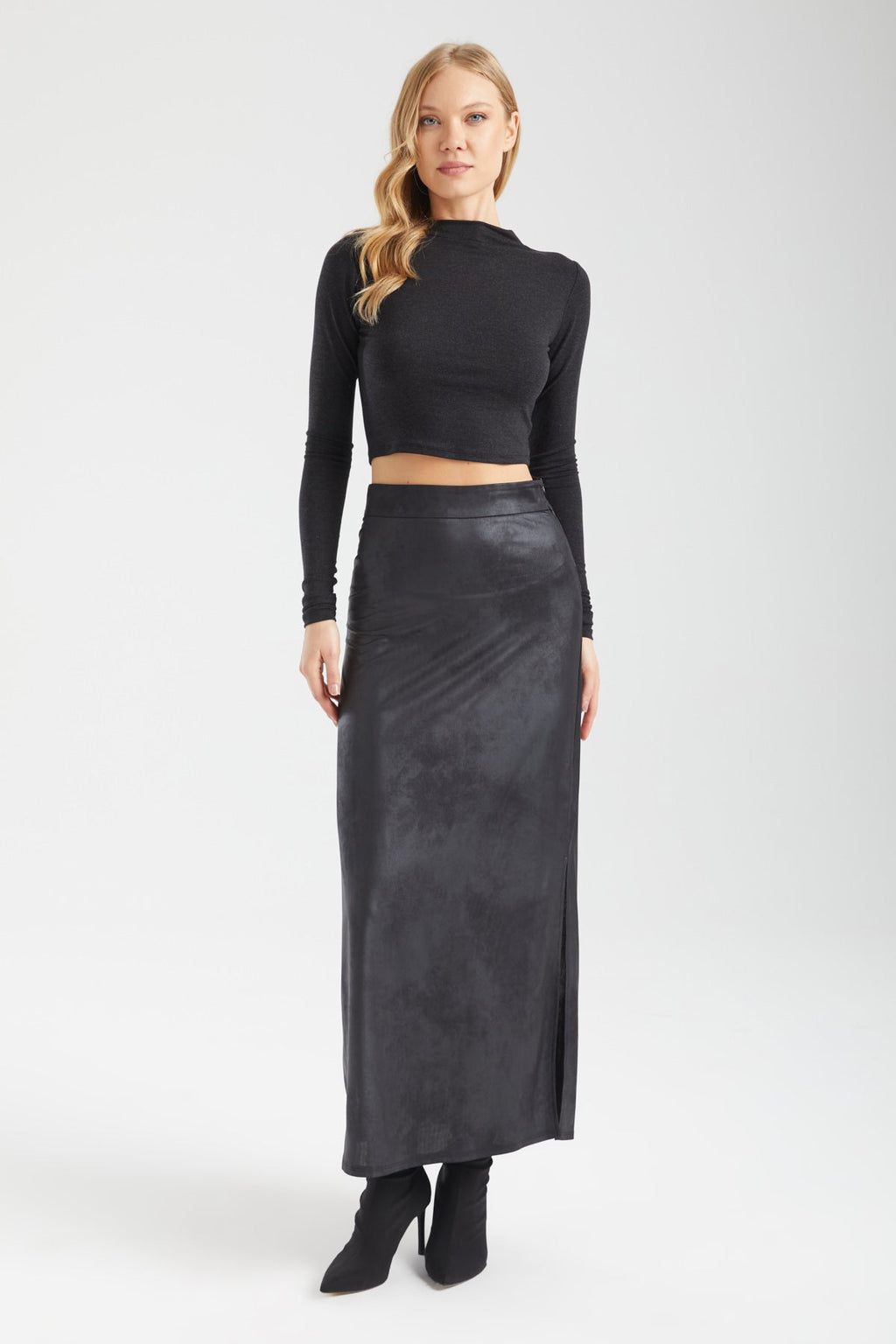 Kadın siyah etek – AXIS Vegan Deri Maxi Etek | IMBUE color:siyah