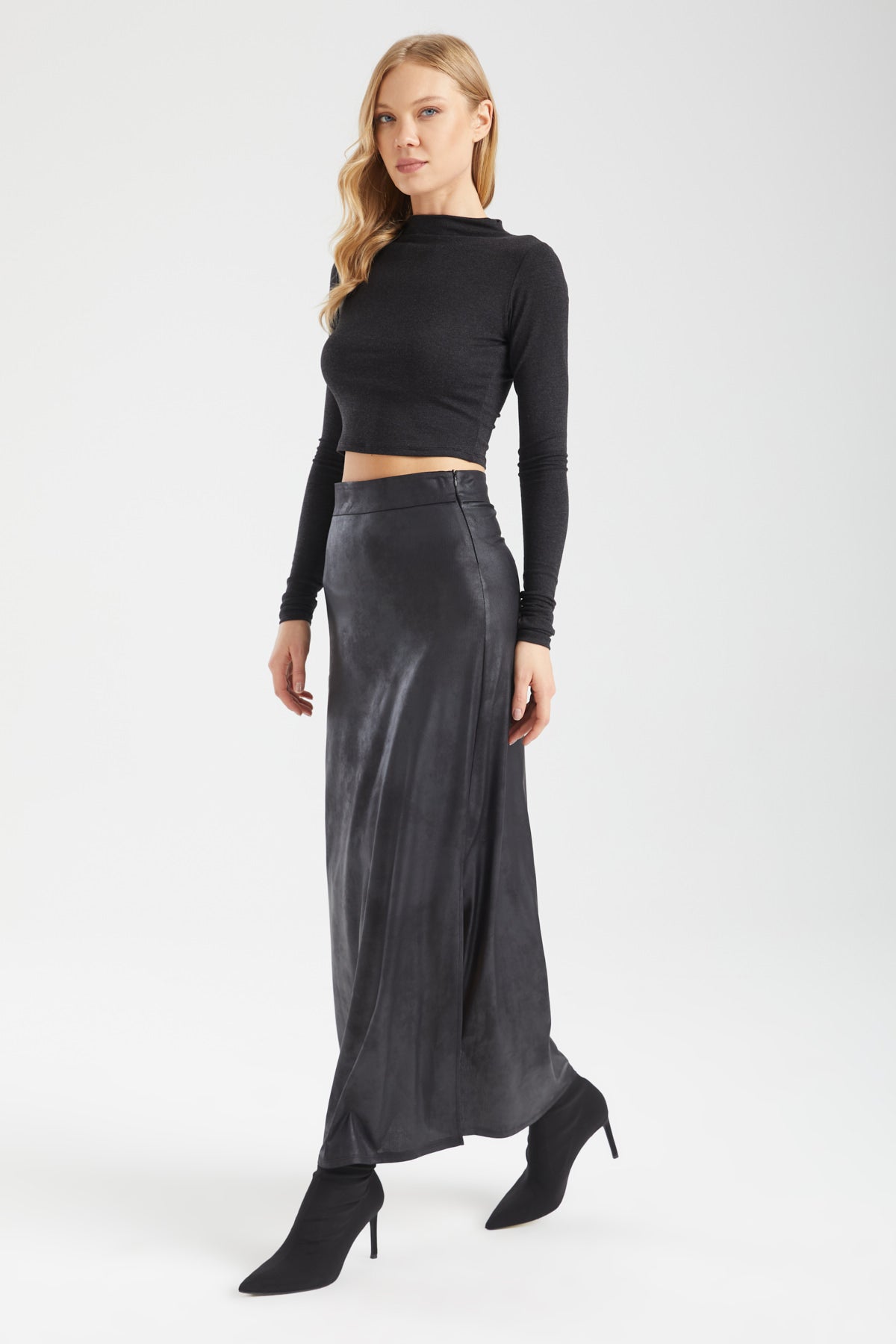 Kadın siyah etek – AXIS Vegan Deri Maxi Etek | IMBUE color:siyah