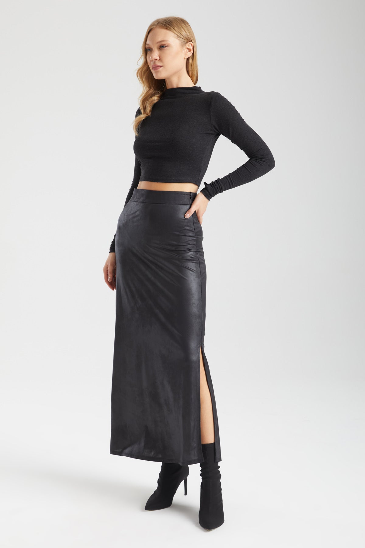 Kadın siyah etek – AXIS Vegan Deri Maxi Etek | IMBUE color:siyah