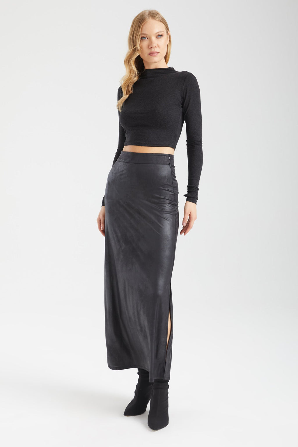 Kadın siyah etek – AXIS Vegan Deri Maxi Etek | IMBUE color:siyah