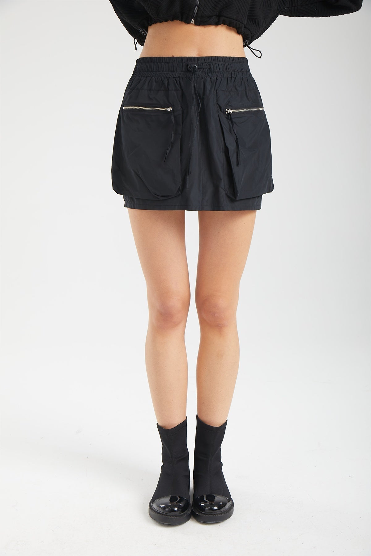 Kadın siyah etek – ORBIT Teknik Mini Etek | IMBUE color:siyah