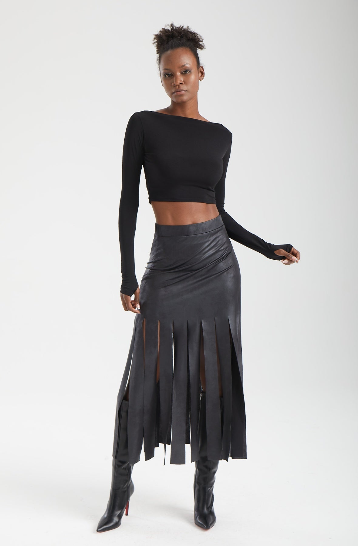 Kadın siyah etek – FRINGE Vegan Deri Etek | IMBUE color:siyah