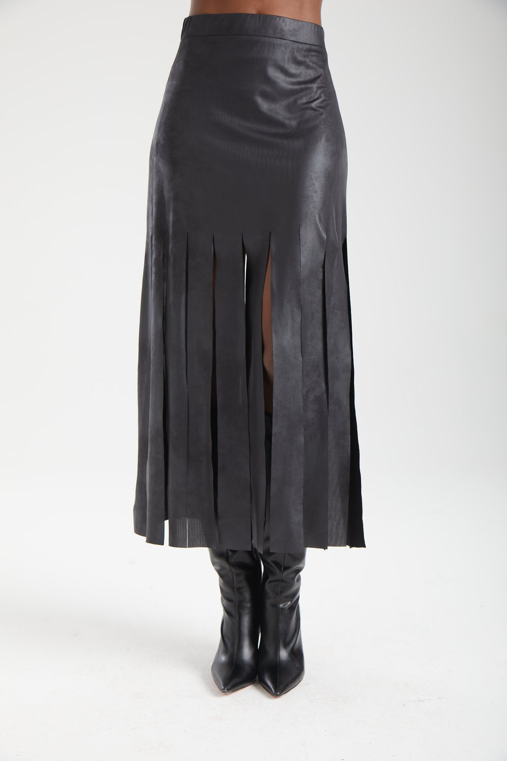 Kadın siyah etek – FRINGE Vegan Deri Etek | IMBUE color:siyah