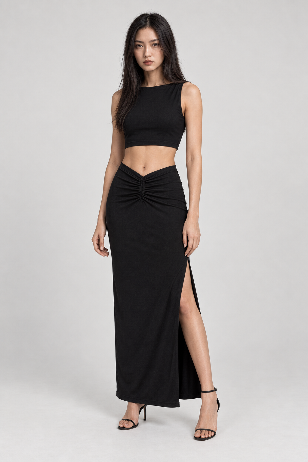 AXIS Büzgülü Yırtmaçlı Maxi Etek - siyah büzgülü yırtmaçlı maxi etek - IMBUE - color:BLK