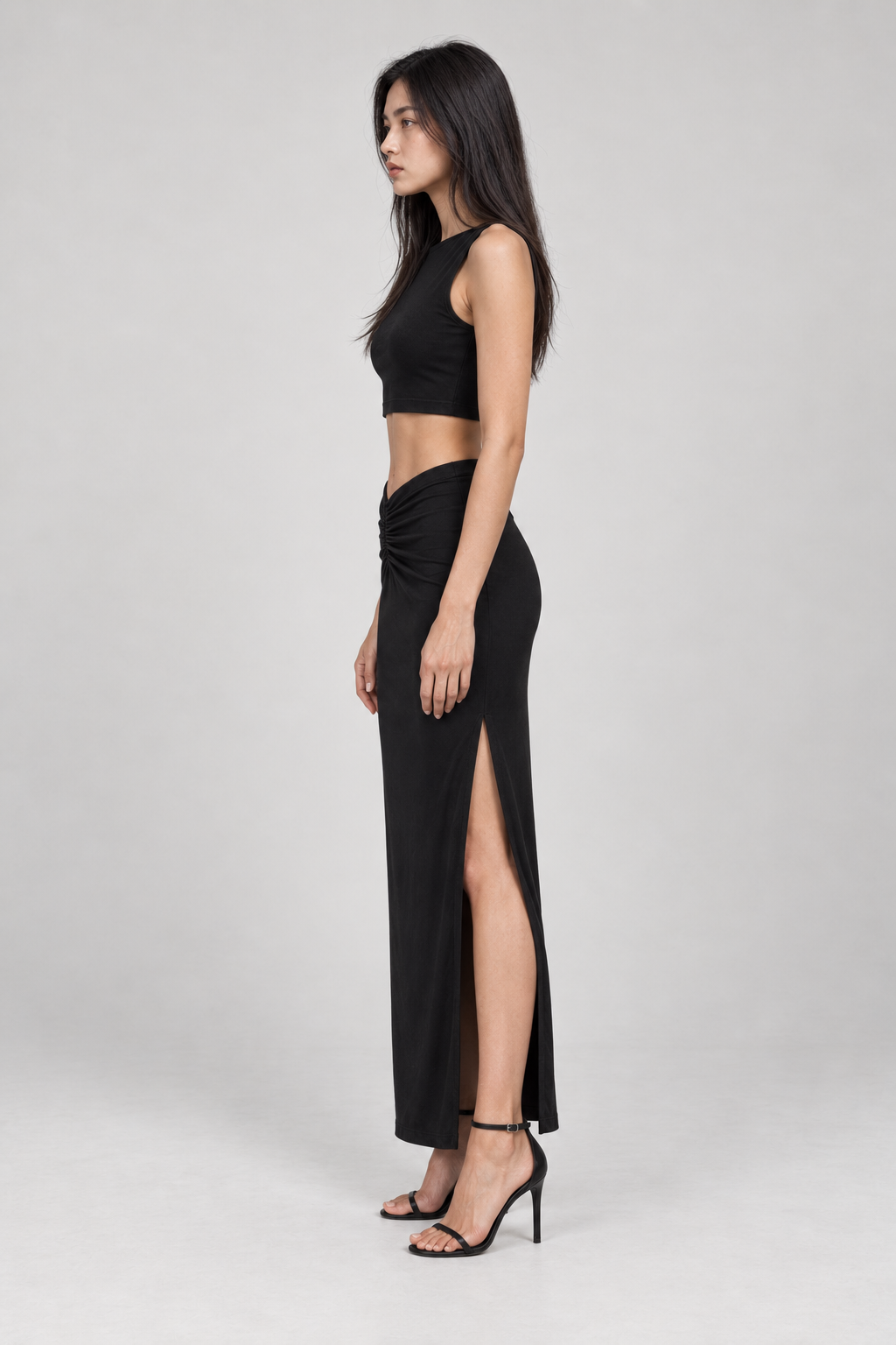 AXIS Büzgülü Yırtmaçlı Maxi Etek - siyah büzgülü yırtmaçlı maxi etek - IMBUE - color:BLK