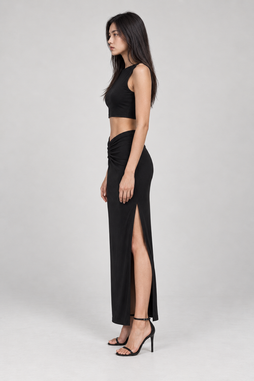 AXIS Büzgülü Yırtmaçlı Maxi Etek - siyah büzgülü yırtmaçlı maxi etek - IMBUE - color:BLK