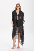 Kadın siyah kimono & kaftan – AURA Asimetrik Şifon Kimono | IMBUE color:siyah