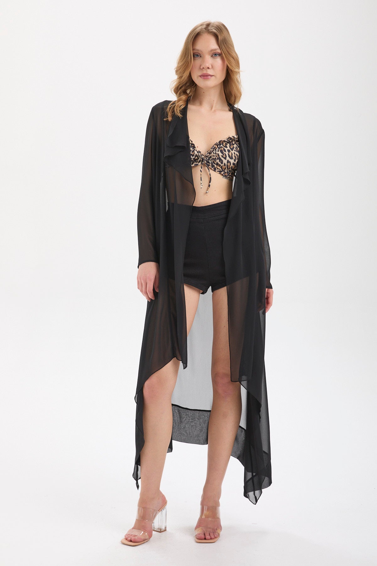 Kadın siyah kimono & kaftan – CELIA Şeffaf Kimono | IMBUE color:siyah