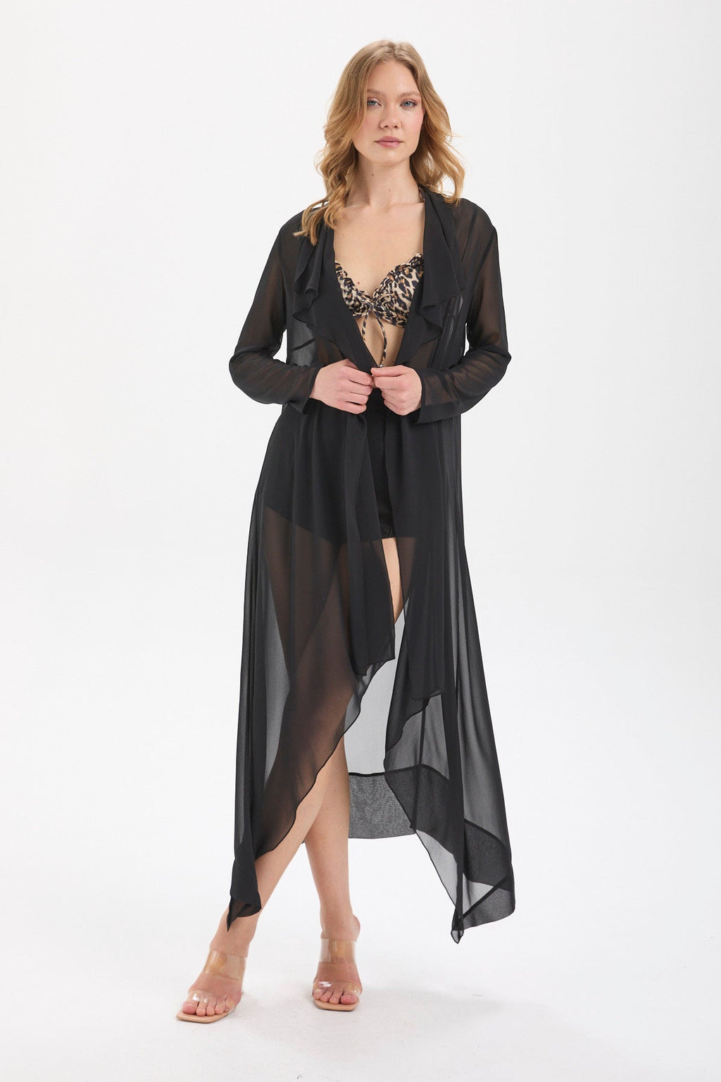 Kadın siyah kimono & kaftan – CELIA Şeffaf Kimono | IMBUE color:siyah