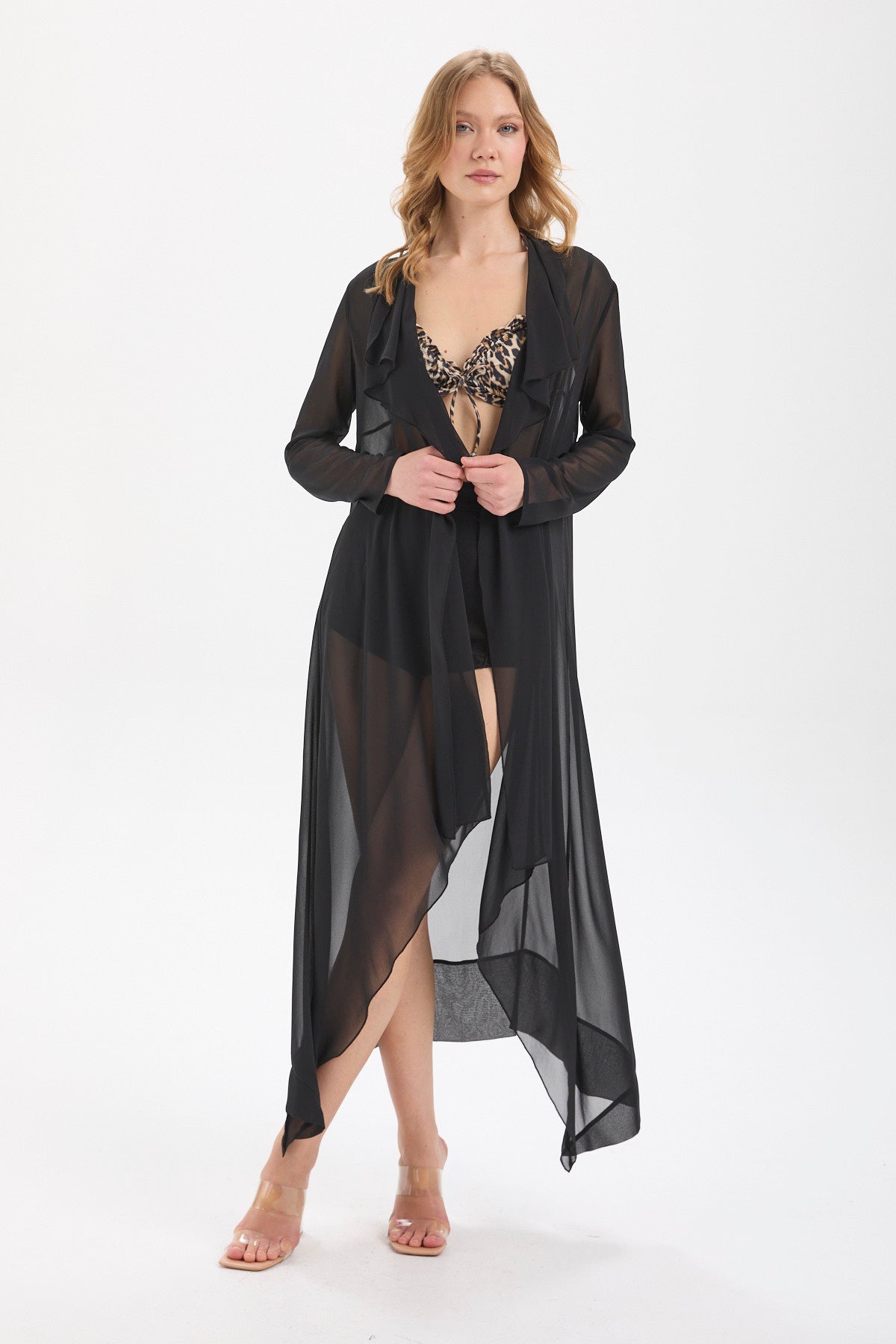 Kadın siyah kimono & kaftan – CELIA Şeffaf Kimono | IMBUE color:siyah