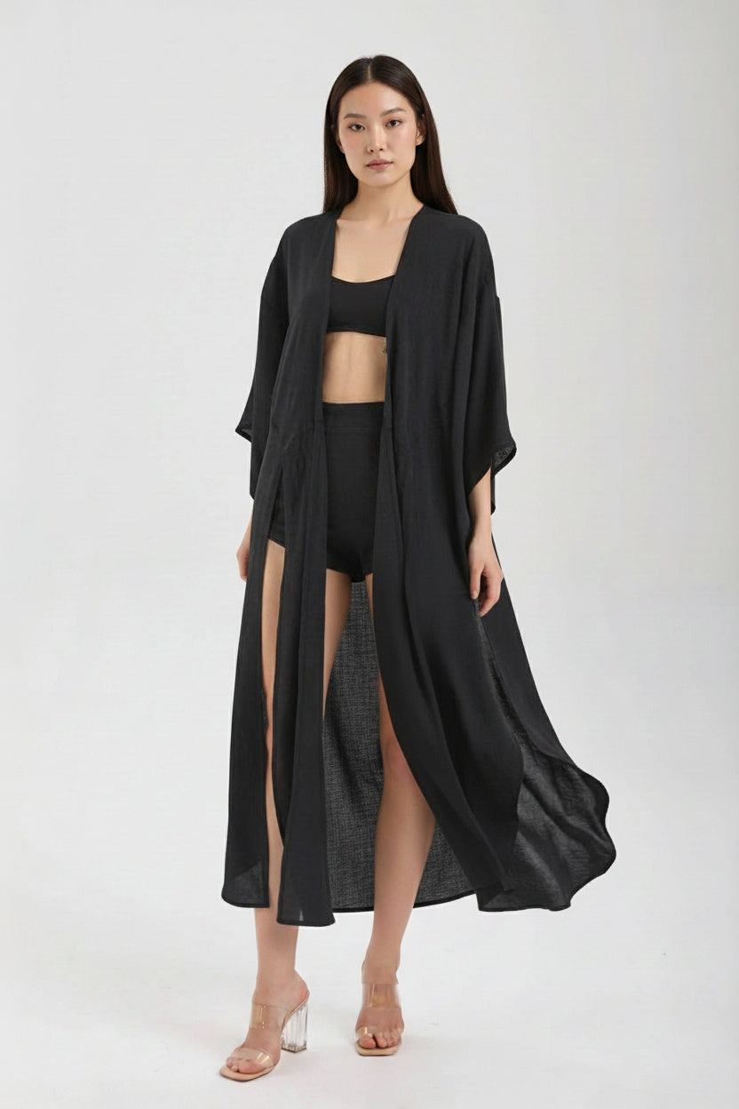 Kadın siyah kimono & kaftan – LUMA Akışkan Kimono | IMBUE [color:siyah]