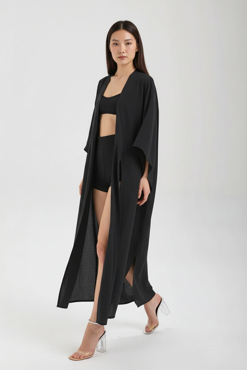 Kadın siyah kimono & kaftan – LUMA Akışkan Kimono | IMBUE [color:siyah]
