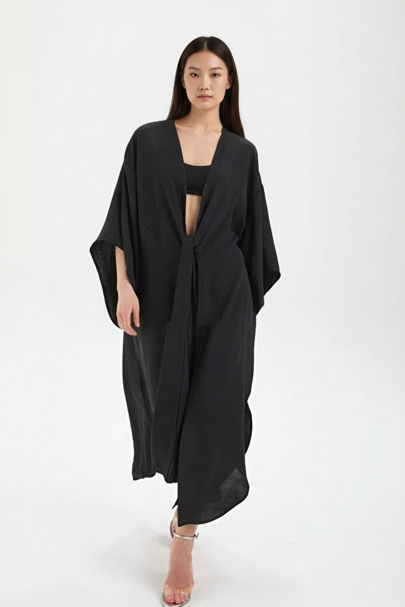 Kadın siyah kimono & kaftan – LUMA Akışkan Kimono | IMBUE [color:siyah]