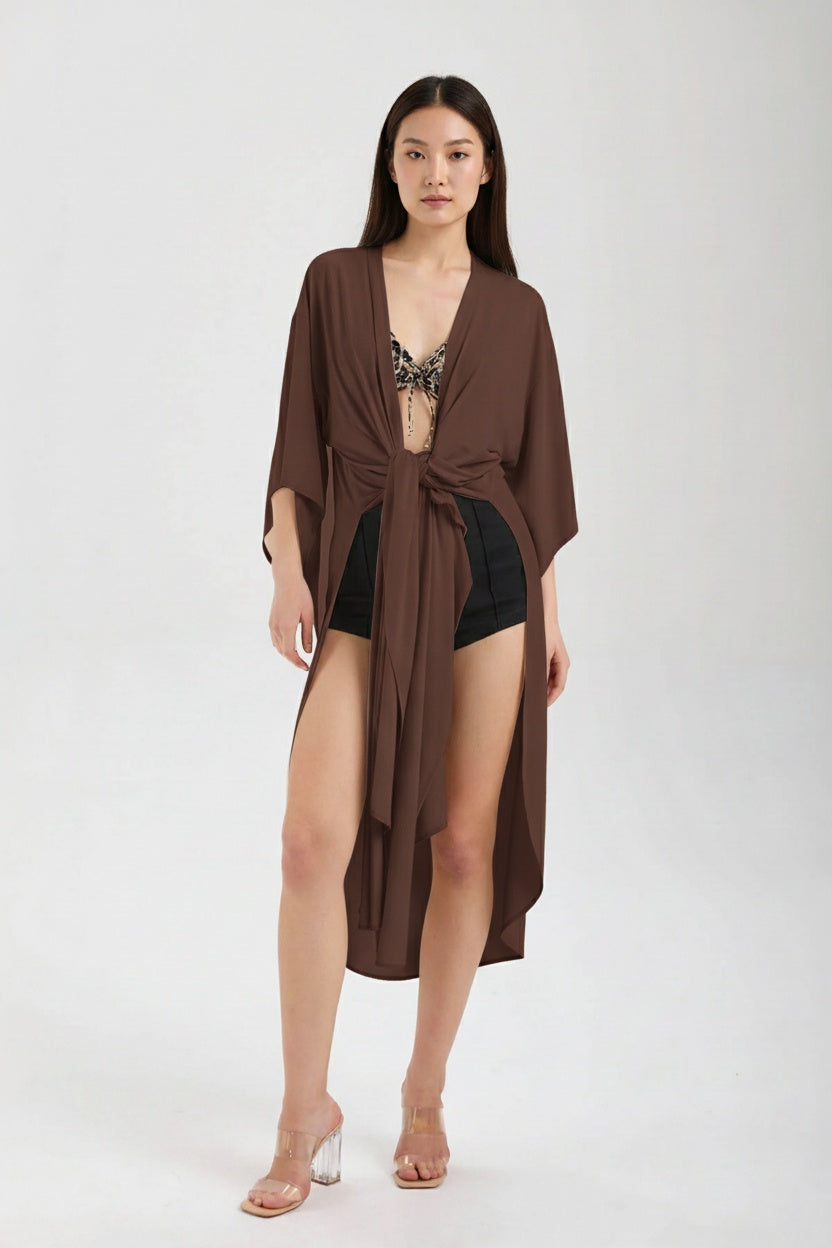 Kadın kahverengi kimono & kaftan – LUMA Akışkan Kimono | IMBUE [color:kahverengi]