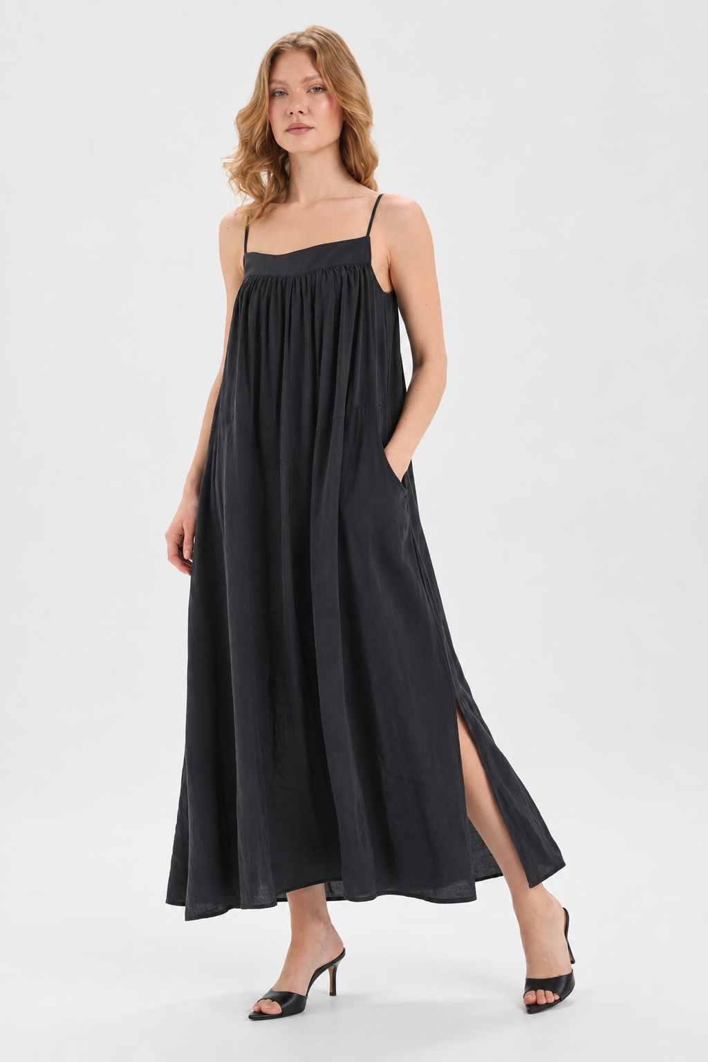 ELYSE Dökümlü Maxi Elbise - siyah dökümlü maxi elbise - IMBUE - color:BLK