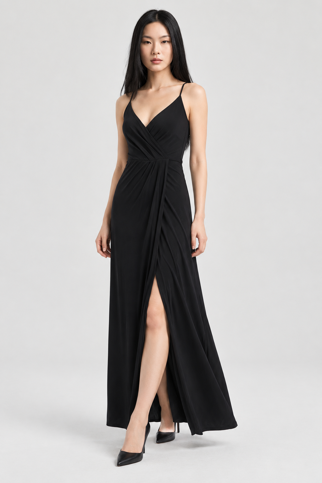 HELA V Yaka Drapeli Maxi Elbise - siyah V yaka drapeli maxi elbise - IMBUE - color:BLK