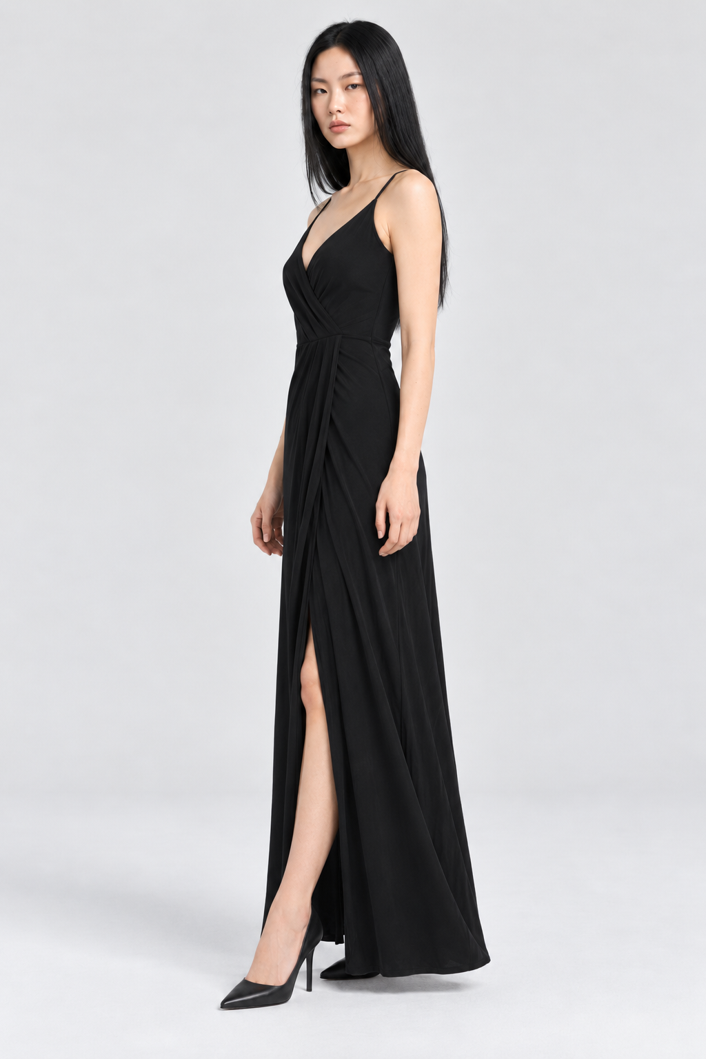 HELA V Yaka Drapeli Maxi Elbise - siyah V yaka drapeli maxi elbise - IMBUE - color:BLK
