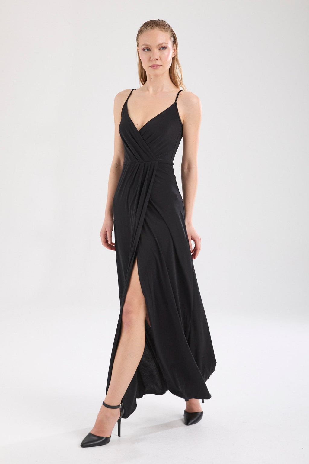 Kadın siyah elbise – HELA Drapeli Maxi Elbise | IMBUE color:siyah