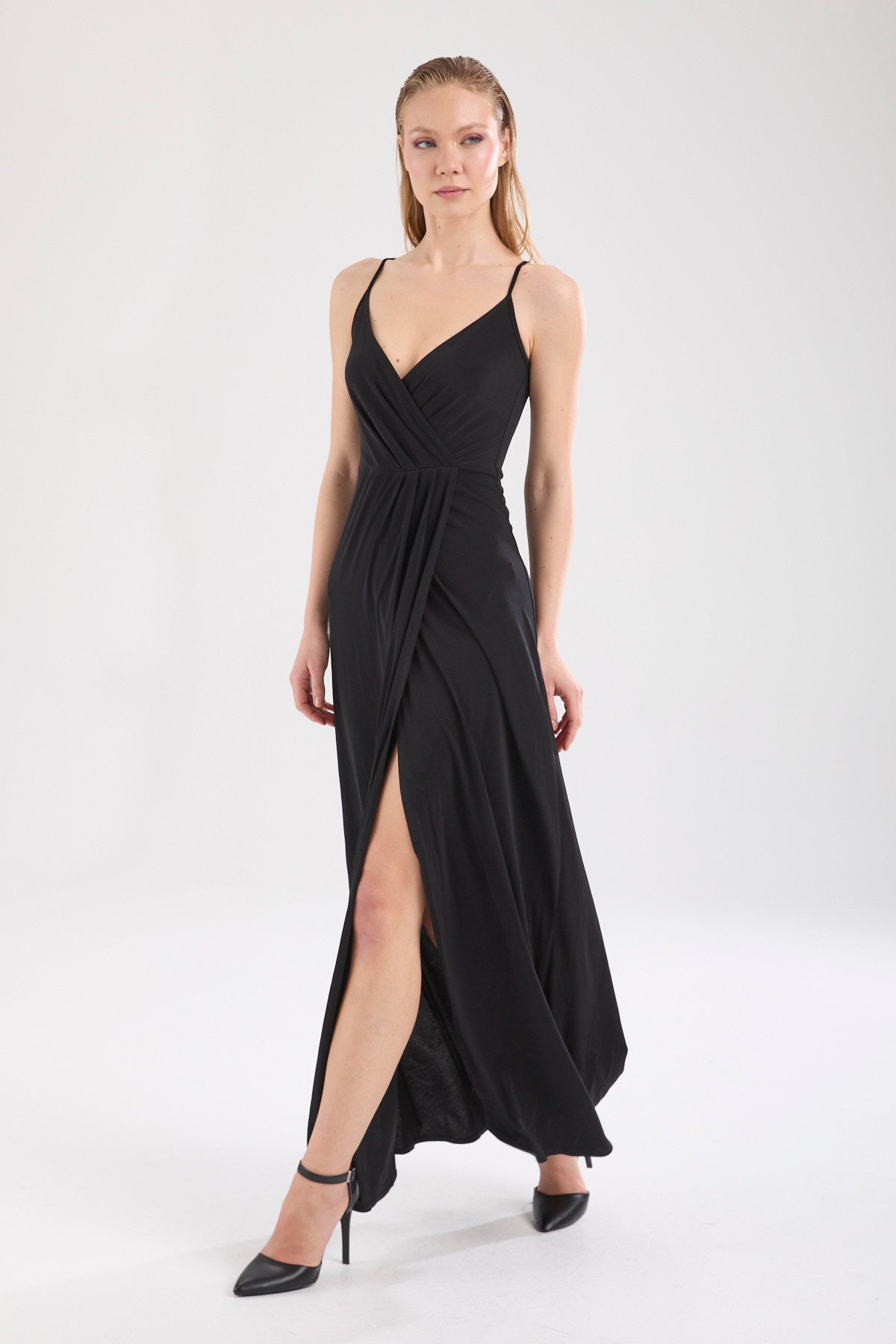 Kadın siyah elbise – HELA Drapeli Maxi Elbise | IMBUE color:siyah