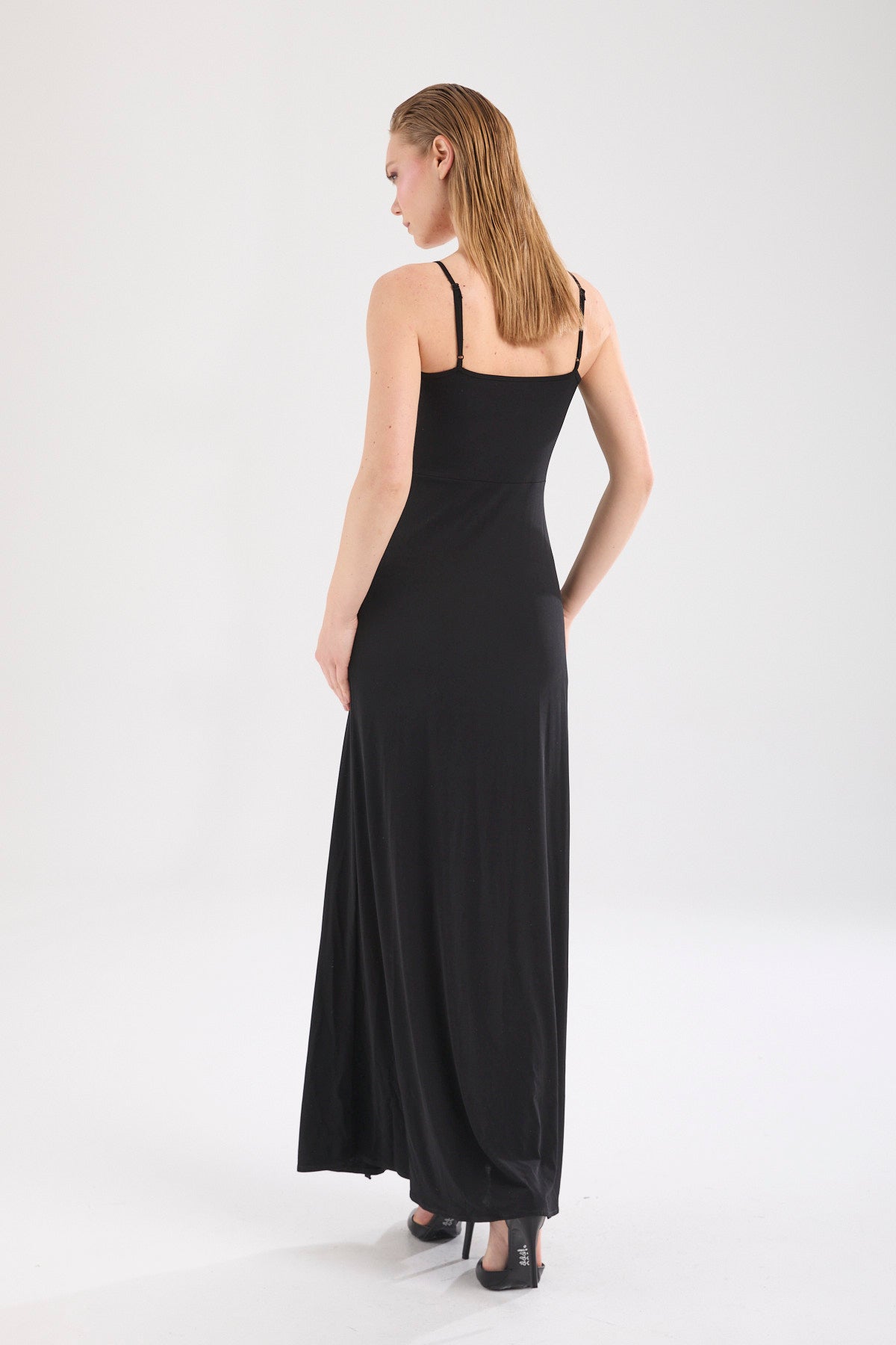 Kadın siyah elbise – HELA Drapeli Maxi Elbise | IMBUE color:siyah