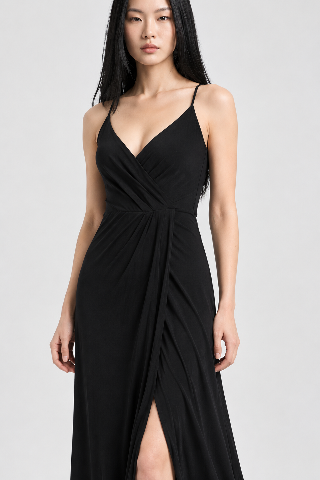 HELA V Yaka Drapeli Maxi Elbise - siyah V yaka drapeli maxi elbise - IMBUE - color:BLK