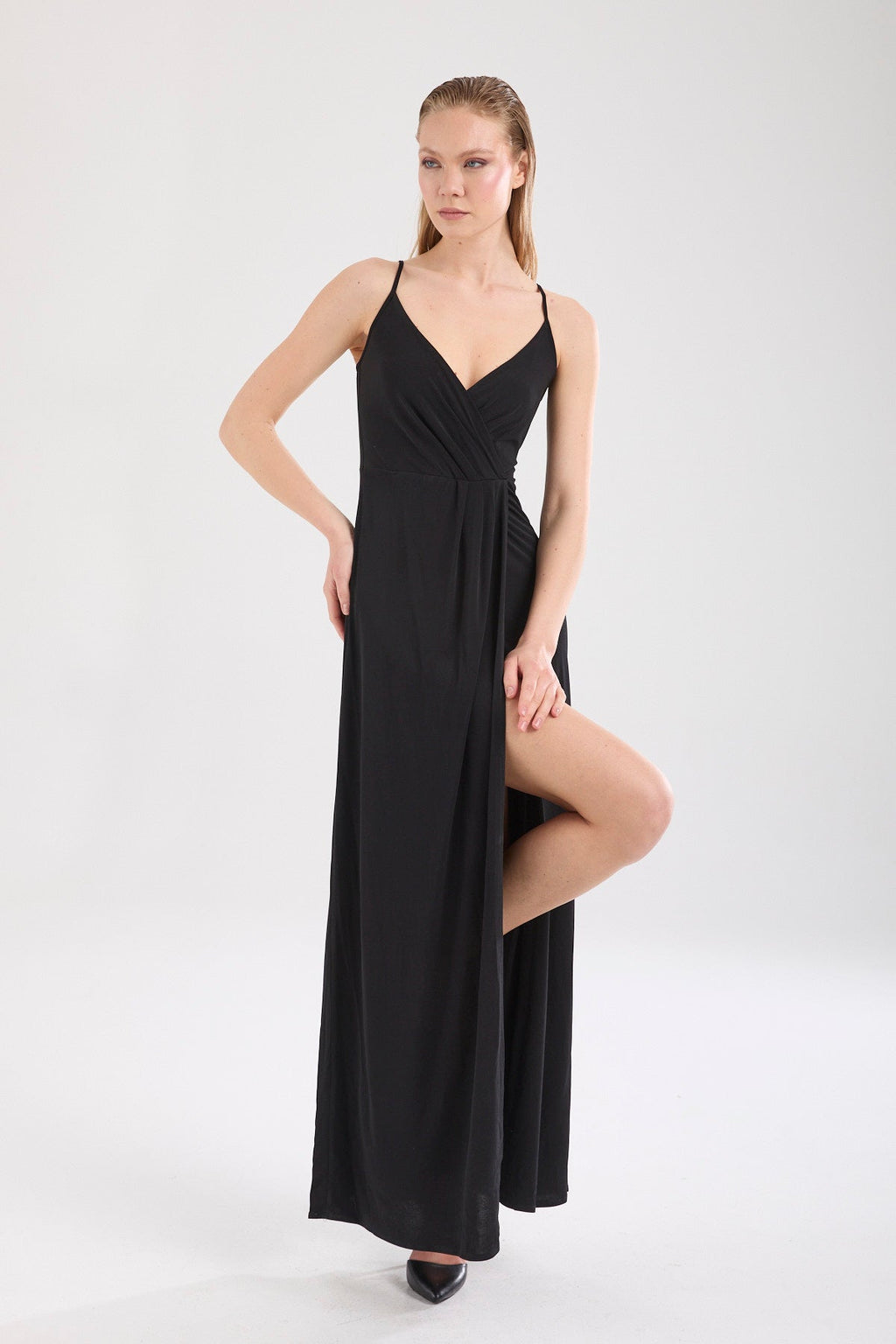 Kadın siyah elbise – HELA Drapeli Maxi Elbise | IMBUE color:siyah