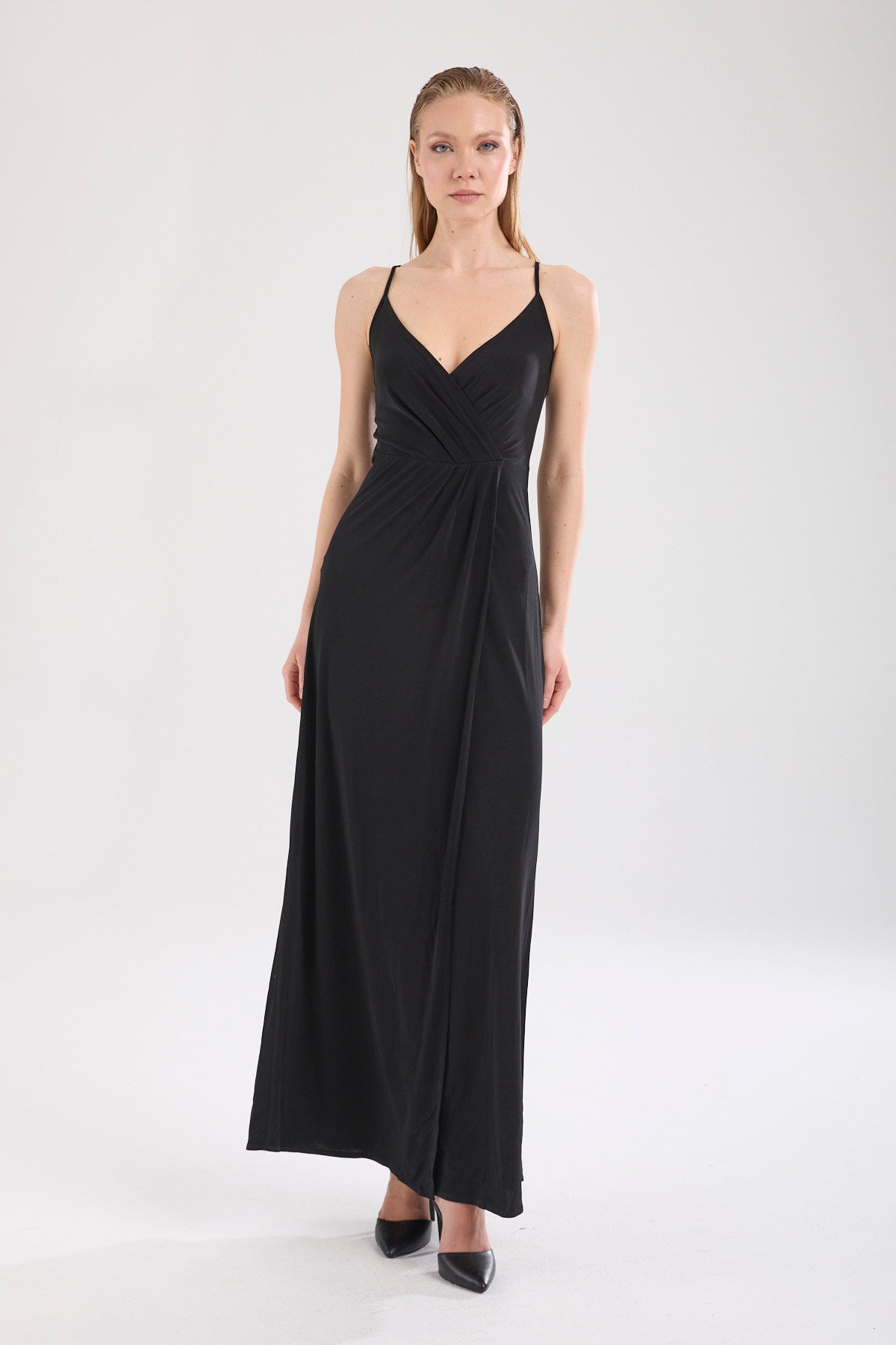 Kadın siyah elbise – HELA Drapeli Maxi Elbise | IMBUE color:siyah