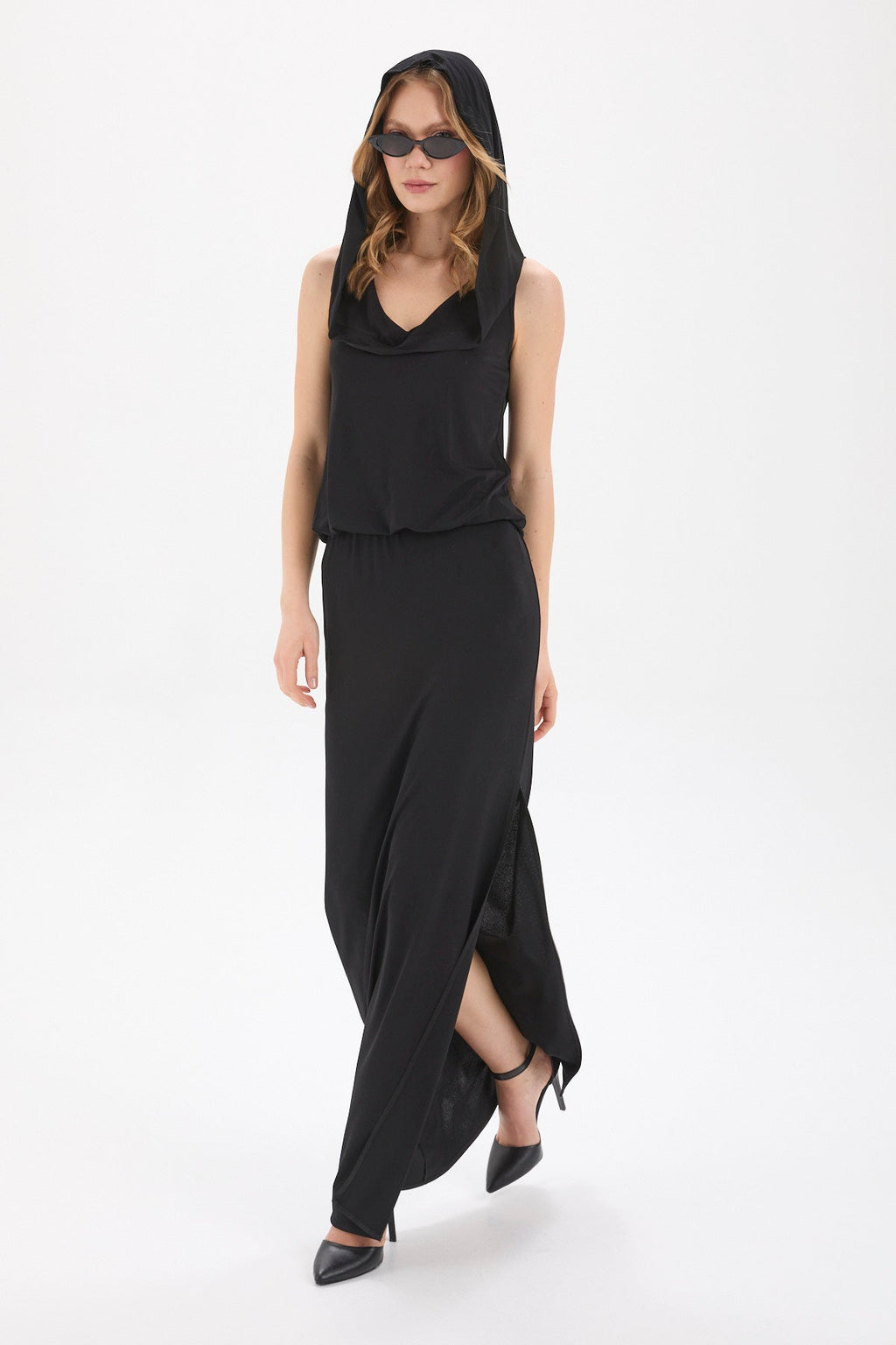 Kadın siyah elbise – STYX Kapüşonlu Maxi Elbise | IMBUE [color:siyah]