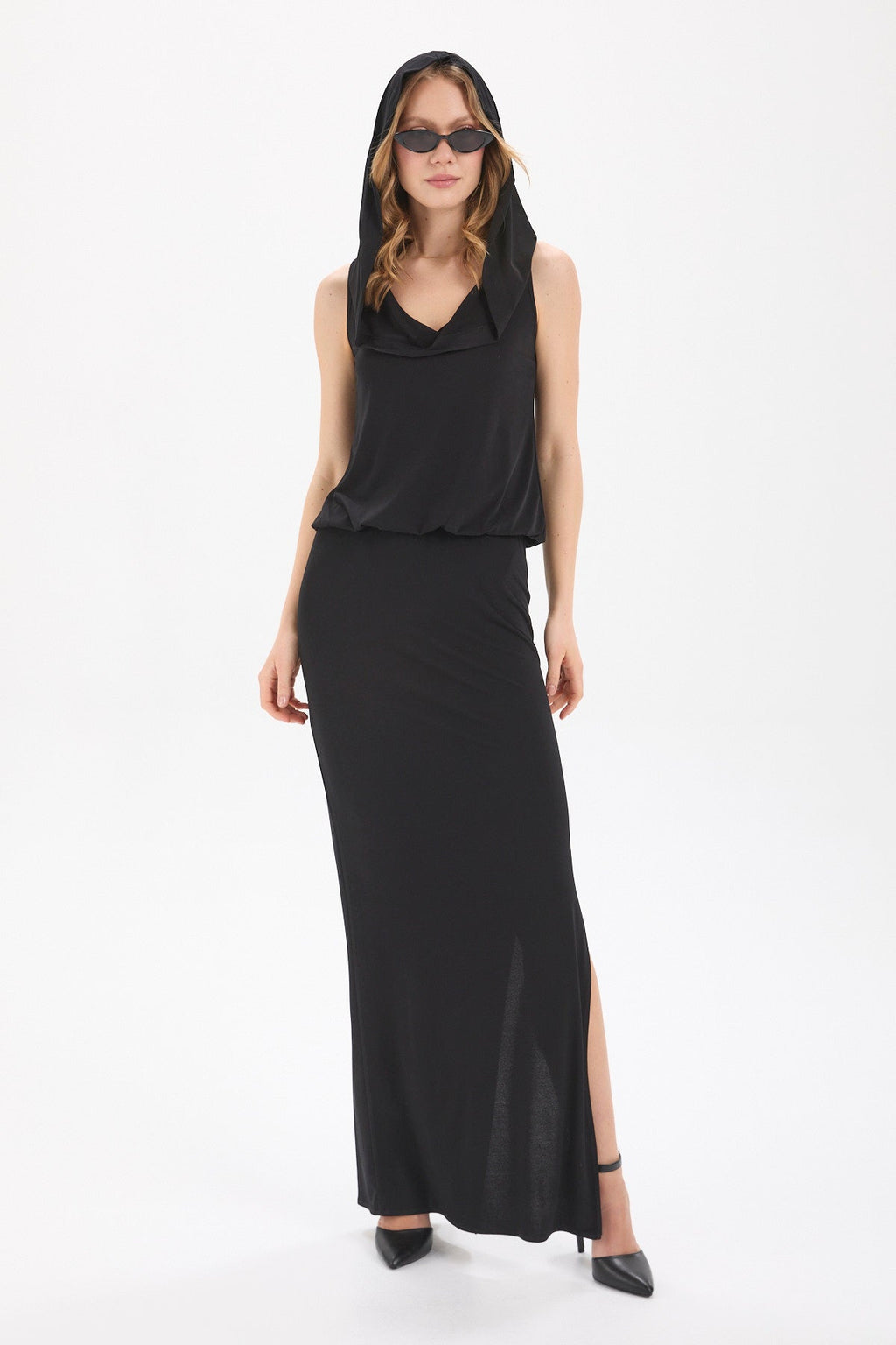 Kadın siyah elbise – STYX Kapüşonlu Maxi Elbise | IMBUE [color:siyah]