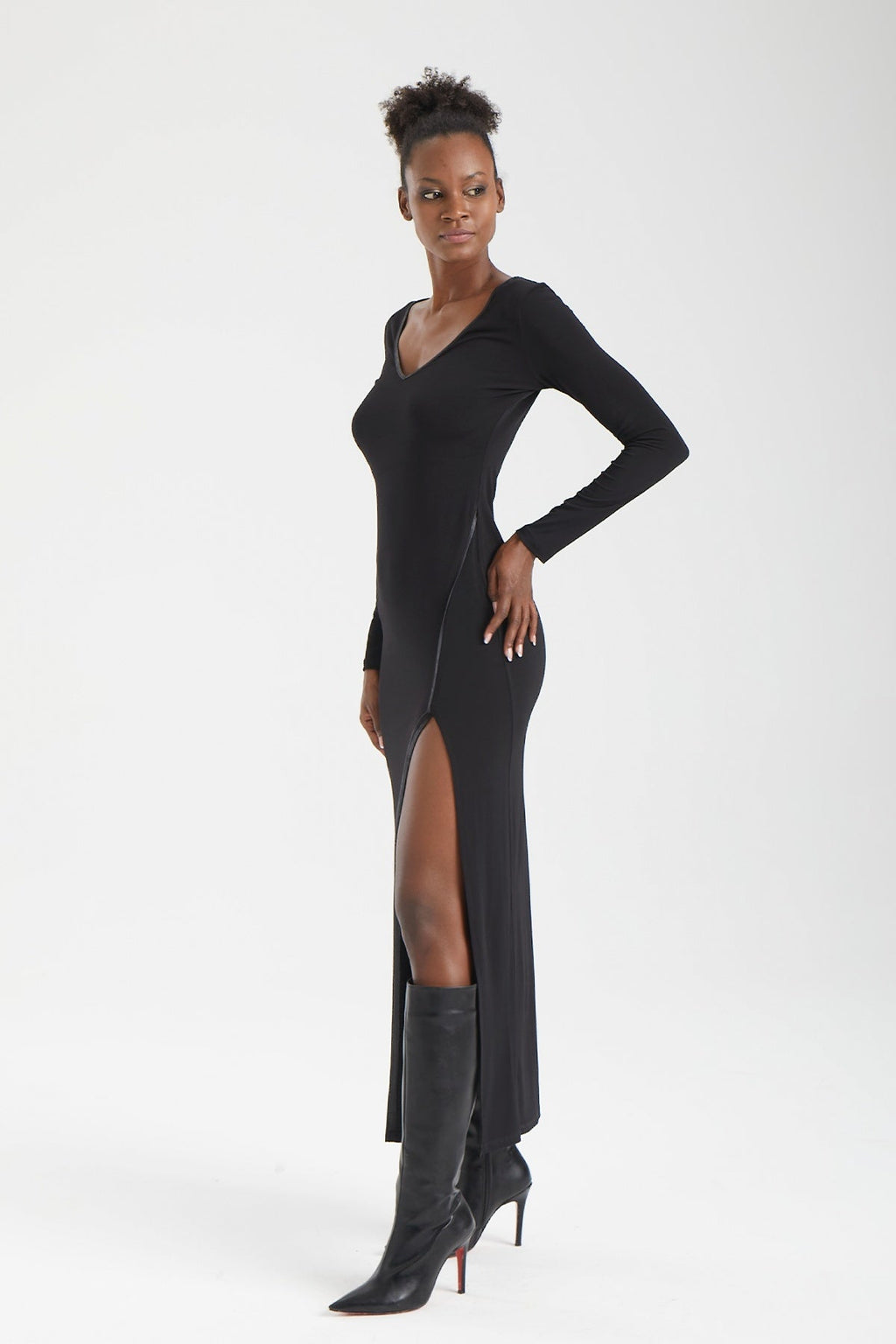 Kadın siyah elbise – AXELLE Vegan Deri Konturlu Elbise | IMBUE color:siyah
