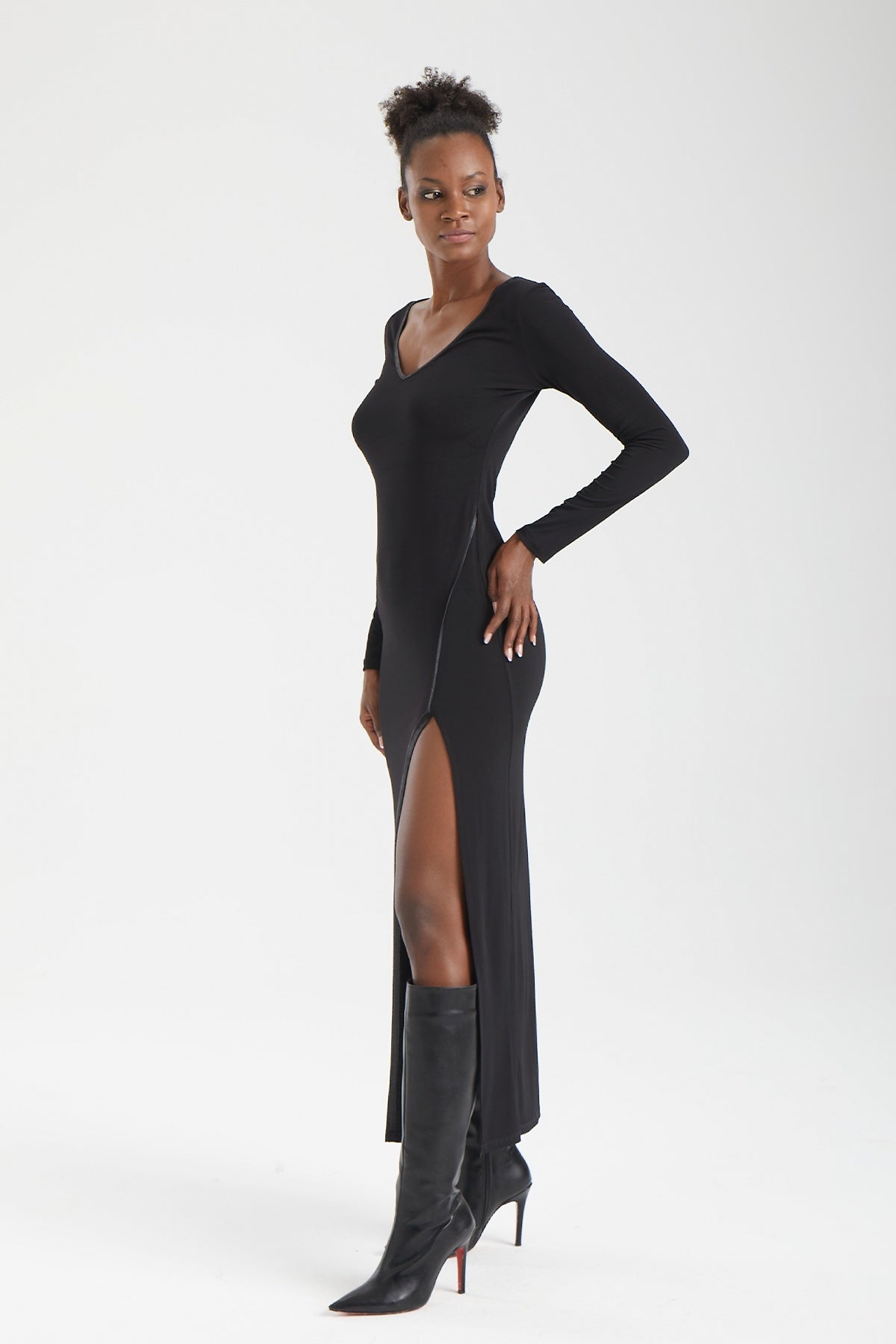 Kadın siyah elbise – AXELLE Vegan Deri Konturlu Elbise | IMBUE color:siyah