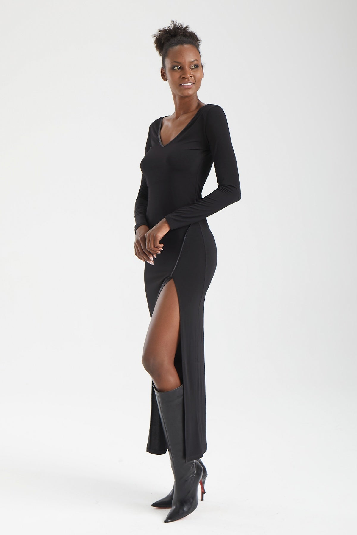 Kadın siyah elbise – AXELLE Vegan Deri Konturlu Elbise | IMBUE color:siyah